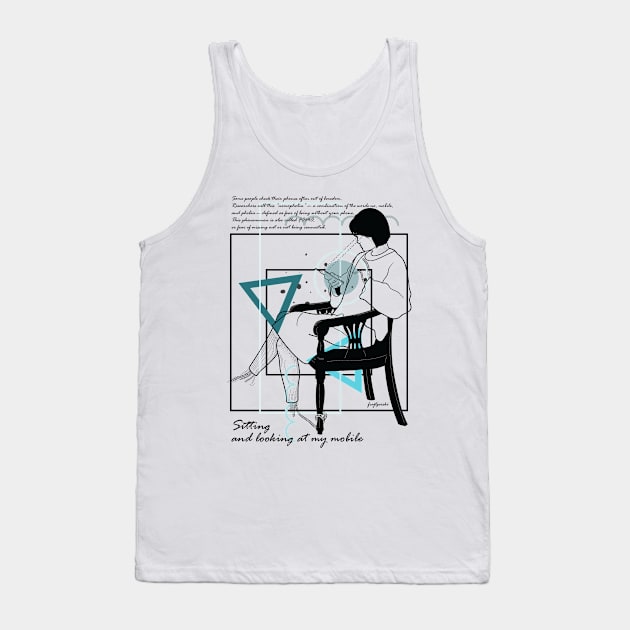 Sitting and looking at my mobile version 9 Tank Top by Frajtgorski